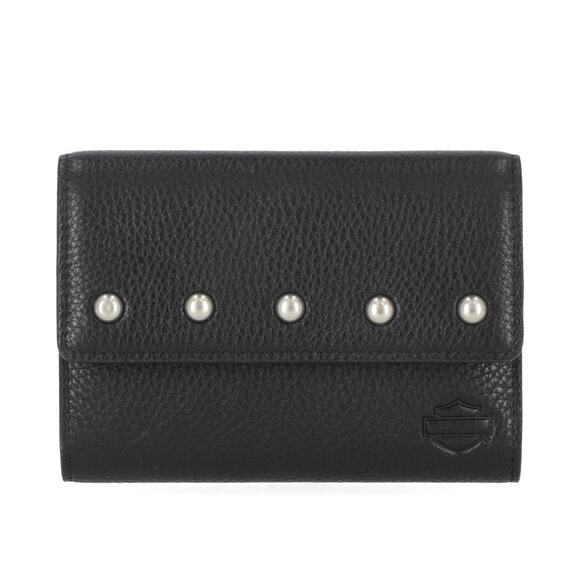 Leather Wallet Harley-Davidson, Bi-Fold w/ Rivets, Black MWW005/08 - Picture 1 of 4